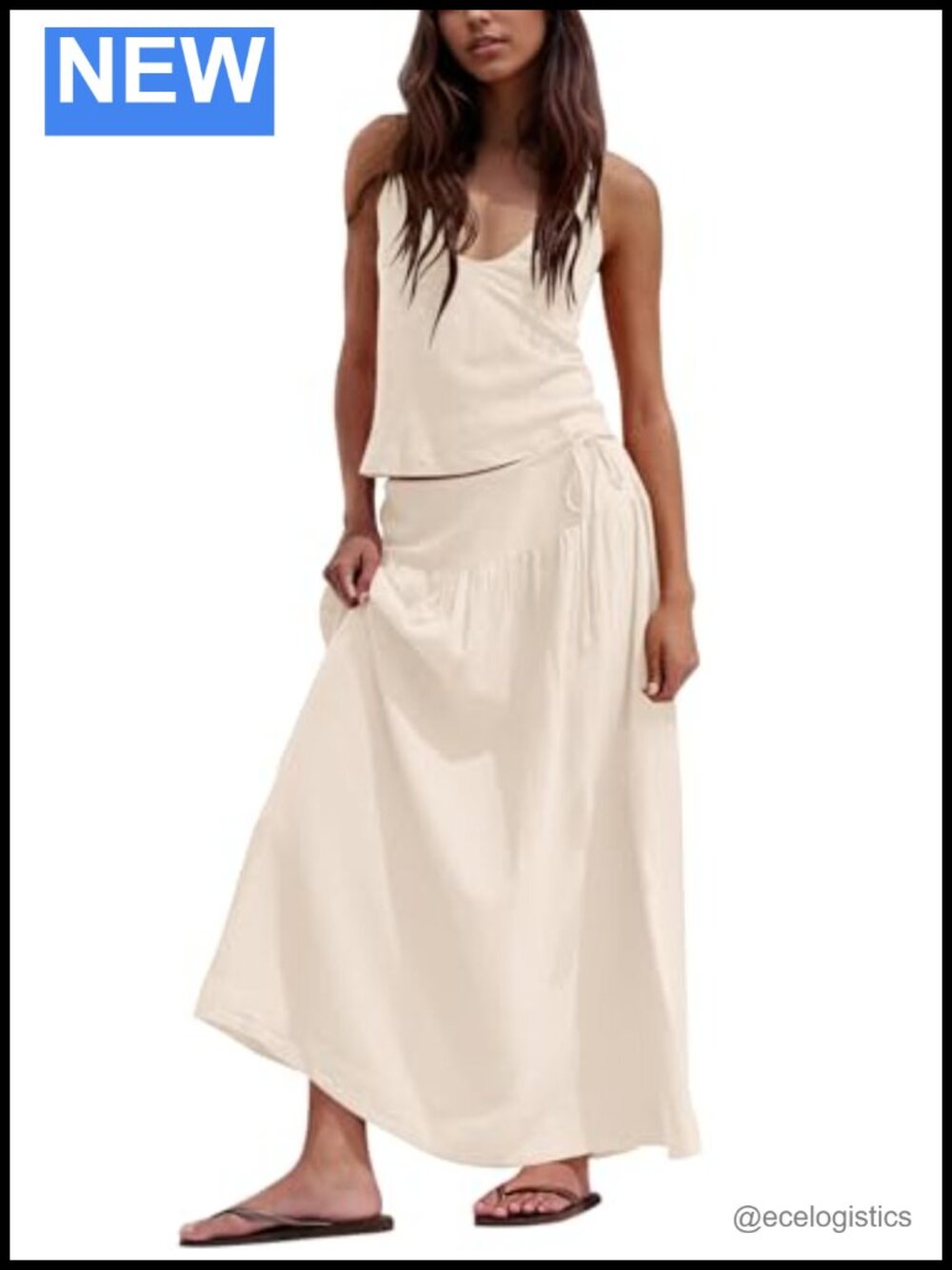 Women 2 Piece Skirt Set V Neck Backless Halter Cami Crop Top A Line Flowy Maxi